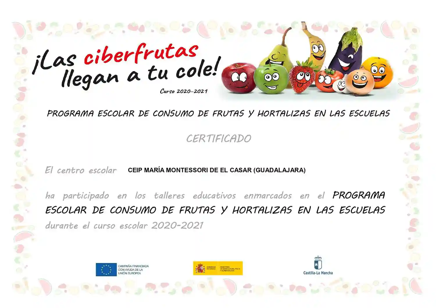Certificado consumo de frutas
