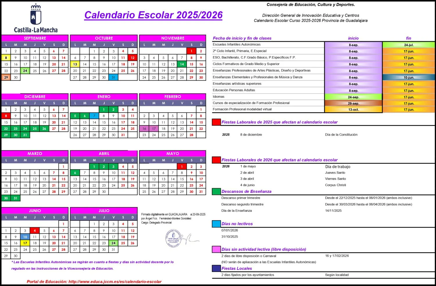 Calendario escolar 2025-2026