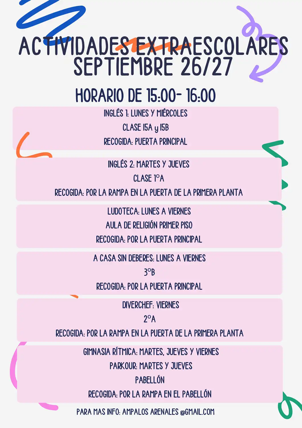 Horario Actividades Extraescolares